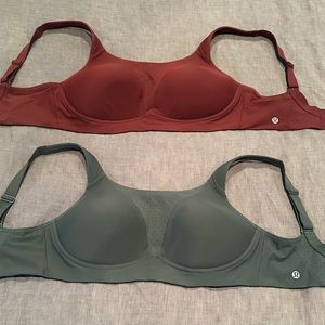 Lululemon Run Times Bras, cranberry size 36DD and olive size 34DD